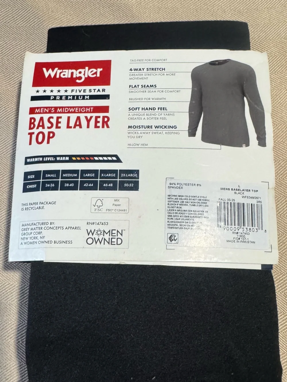 Wrangler Men’s Midweight Base‎ Layer Top - Black